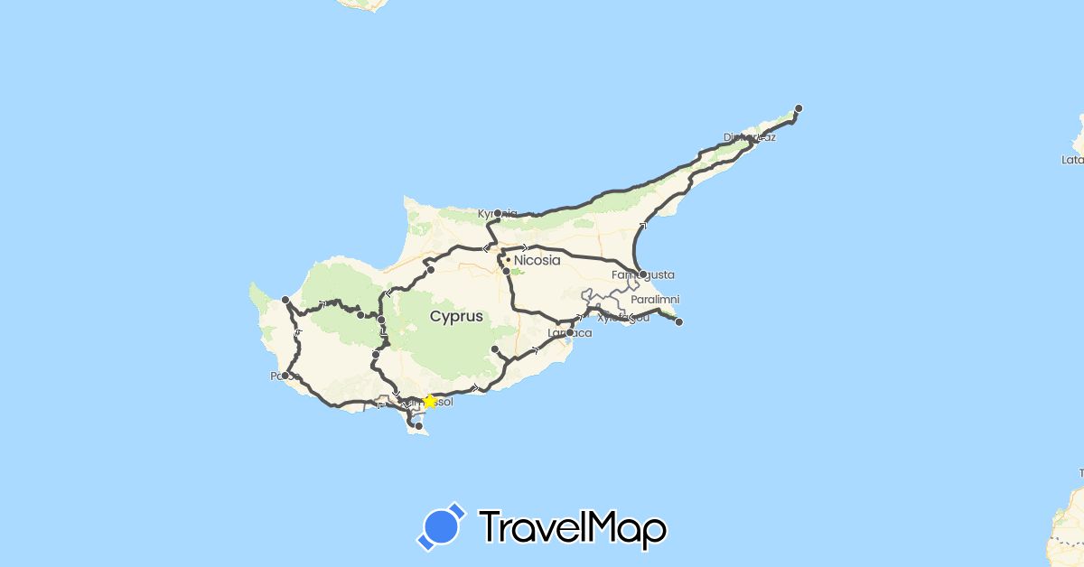 TravelMap itinerary: driving, motorbike in Cyprus (Asia)